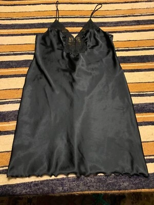 Vintage Lingerie Intimates Slip Dress Night dress Satin Romantic Slippery Black - Image 1 of 4