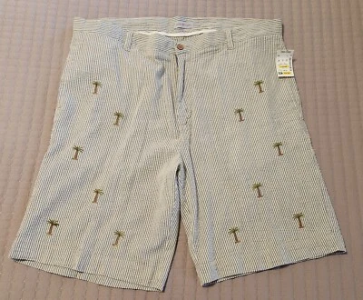 Pantalón Corto a Rayas Barry Bricken Para Hombre Seersucker con Palmeras Azul/Blanco 40 X 10 Foto 1 de 4