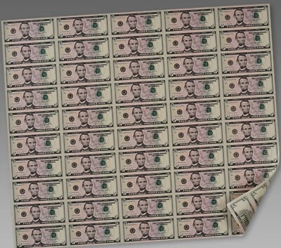 2021 FULL UNCUT SHEET 50 X 5 $ DOLLARS - NEW SEALED IN ORIGINAL TUBE - Image 1 of 4