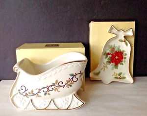 Pair Christmas Holiday Bloom and Holly Sleigh MIKASA Centerpiece Candy Dish NIB - Picture 1 of 9