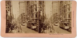 Etats-Unis.USA.New-York.Broadway.Tramway.People.Photo Stereo Albuminée Kilburn. - Picture 1 of 2