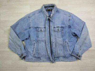 Jaqueta jeans Harley Davidson vintage masculina (2XL) botão e zíper frontal motocicleta - Imagem 1 de 4