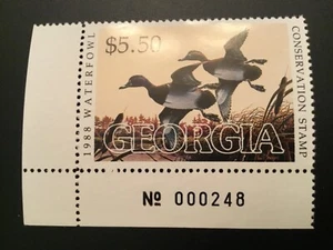 ICOLLECTZONE US 1988 Georgia GA4 Plate # Duck Stamp VF NH - Picture 1 of 1