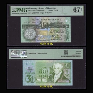 Guernsey 1 Pound 2021, Paper, AA Prefix, Lucky Number 888, PMG67 - Afbeelding 1 van 1
