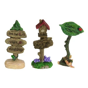 3 Signs Fairy Fairies Gnome Home Garden Village Tree Ornament Miniature Statue - Picture 1 of 4