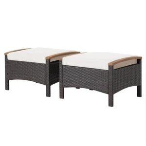 Wellfor Outdoor Ottomans 16"Hx25"Wx20"D Steel Frame Polyester Off White Cushion - Picture 1 of 2