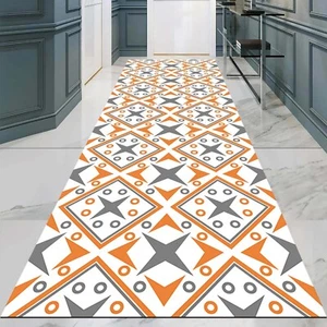 Orange Grey Runner, Modern Kitchen Rug, Abstract Floor Mat, Geometric Carpet, - Picture 1 of 12
