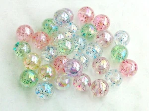 50x Acrylperlen Rund 10mm Spacer Glitzer Transparent Bunt Schmuck Basteln - Bild 1 von 1
