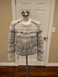 Joie White, Blue & Silver Tweed Zip-Up Jacket W/ Zippered Cuffs, Size Small - Picture 1 of 8