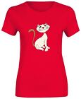 Womens Cat Face Red Nose Day Print T Shirt Girls Short Sleeve Top Cotton Shirt
