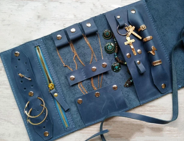 Joyería de viaje cosmética maquillaje bolsa reloj pulsera cuero vaca bolsa azul H974 Foto 1 de 4