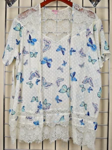 Vintage Schmetterling Top Bonbons Gr. S/M 90er halbtransparent türkis Schmetterling Spitze - Bild 1 von 8