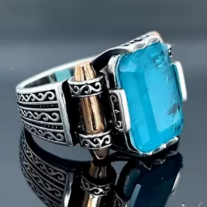 Tourmaline Ring Men's 925 Sterling Silver Turkish Jewelry Size 7-15 - Picture 1 of 2
