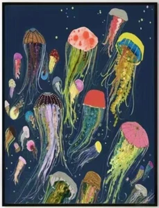 2 Sizes Colorful Under the Ocean Sea Magical Swimming Jellyfish Canvas Art Print - Picture 1 of 1