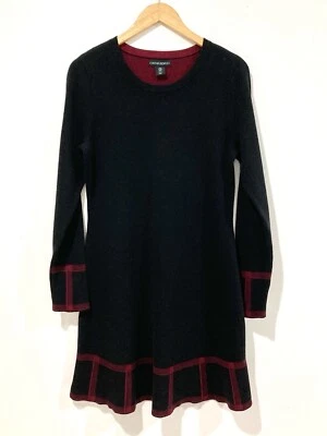 Cynthia Rowley Black Red A-Line Long Sleeves Sweater Dress Women Size Medium - Image 1 of 4