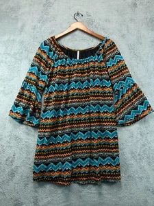 Womens Boho Chic Volls Dress Medium Blue Orange Off Shoulder Bell Sleeve Ladies - Picture 1 of 6