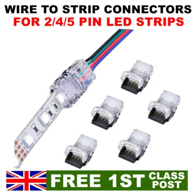 WIRE TO STRIP CONNECTOR CLIP LED 8MM 10MM RGB-W 2PIN 4PIN 5PIN PCB ADAPTER - Image 1 of 4