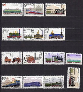 Pologne train locomotives un lot de 14 timbres oblitérés /TE5318 - Picture 1 of 1