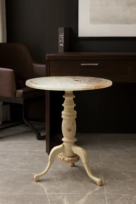 Onyx Marble Side Table – Modern Accent End Table with Intricate Base - Image 1 of 4