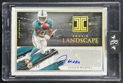 JAYLEN WADDLE 2021 PANINI IMPECCABLE ROOKIE LANDSCAPE GOLD RC AUTO /10 DOLPHINS - Image 1 of 2