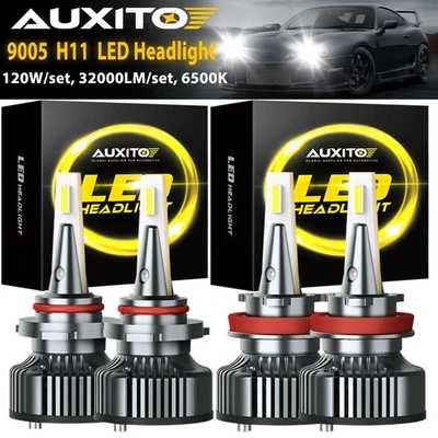 4x Combo 9005 H11/H8 LED Headlights High Low Beam Bulbs 120W Super Bright 6500K - Image 1 of 4