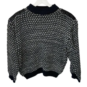Vintage Oversized Leather Shoulder Patch Patterned Sweater - Women's Size L - Picture 1 of 5