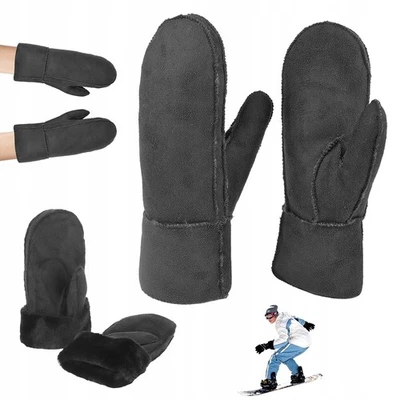 Damen Fausthandschuh Schaf Kunstleder Winter Fäustlinge Leder Handschuhe Warme - Bild 1 von 4