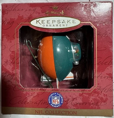 1997 Hallmark Ornament NFL Original Miami Dolphins Logo Fútbol Dirigible Nuevo en Caja Foto 1 de 4