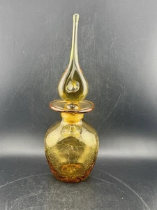 Vintage Rainbow Glass Amber Crackle Glass Pinched Decanter/Stopper - Picture 1 of 16