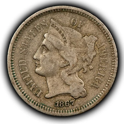 1867 3c Nickel Three-Cent Piece - VF/XF Semi Key Date - SKU-Z5964 - Image 1 of 4