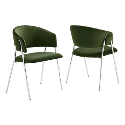 Nella Dining Chair Set of 2 in Moss Green Silver - Image 1 of 4