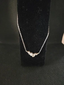 Silver Tone Cubic Zircon Choker Necklace 16'' - Picture 1 of 5