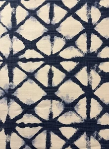 "Remanente de tela de tapicería de algodón azul blanco geométrico abstracto 2 yardas x 18"" de ancho" - Imagen 1 de 8