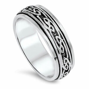 Men 6mm 925 Sterling Silver Band Oxidize Finish Infinity Design Spinner Ring