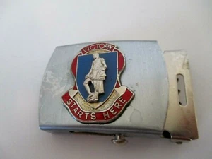  Military Style BELT BUCKLE "Victory Starts Here" SILVERTONE 1 1/2" Vtg (3) - Picture 1 of 9