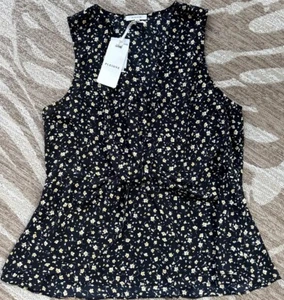 NWT Pleione Blouse Women's Large Daisy Ditsy Black Yellow Floral Sleeveless Top - Picture 1 of 6