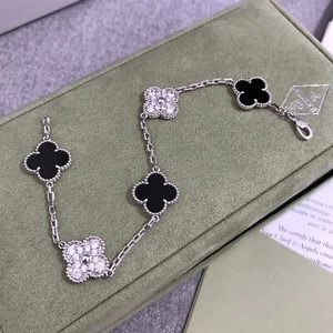 Authentic•Van•Cleef•ALHAMBRA Bracelet Onyx Diamond Au750 White Gold 5 Flower - Picture 1 of 8