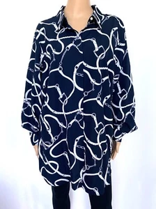 NWT! NEW! RALPH LAUREN Plus Size 3X Navy Blue White Basic Top Shirt Blouse - Picture 1 of 9