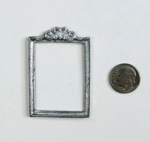 Dollhouse Miniature Silver Metal Frame 2" L X 1 1/2" W Decorative Bow - Picture 1 of 6