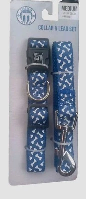 BROOKLYN PET GEAR Dark Blue Collar & Leash Set Medium 14"- 20" Collar 4 Ft Lead - Image 1 of 4