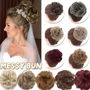 Curly Messy Bun Hair Piece Scrunchie Thick Updo Real as HUman Hair Extensions US - Picture 1 of 51