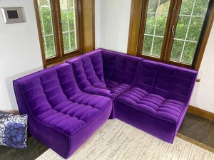 N701 Ethnicraft Modular Sofa & Sectional Couch Custom Purple Velvet Full Set - Picture 1 of 14