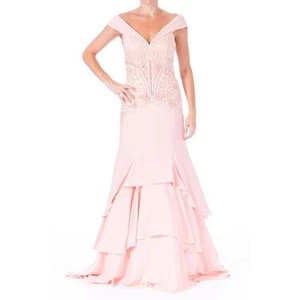 SUE WONG NEW Pink Matte Jersey Embellished Semi-Formal Dress Gown 10 - Picture 1 of 2