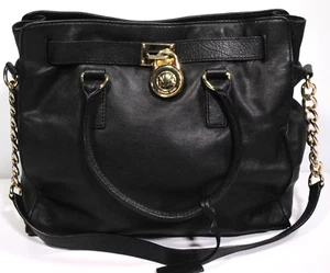 Michael Kors large Hamilton Bag black leather 37 x 33cm tote gold chain strap - Picture 1 of 10