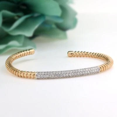 1.75 TW Diamond Twisted Bangle Bracelet 14K Gold Cuff Ladies Estate 7" - Image 1 of 4