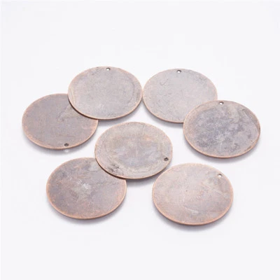 10 x Colgantes de etiquetas de metal redondas planas de cobre rojo 34x0,5 mm Foto 1 de 2