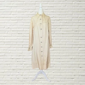Vintage 60s Cream Silk Bill Blass Dress Button Front Pintuck Pleating - Picture 1 of 9
