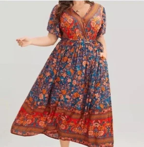 New Boho Dress Size 14-16 BloomChic Belt Pockets Maxi Light Weight Rayon - Picture 1 of 11