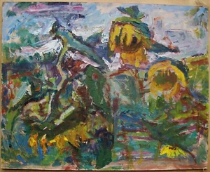Ukrainian Soviet USSR Oil Painting fauvism postimpressionism sunflowers summer - Picture 1 of 9