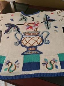 Vintage Berek 1987 Floral/Flowers/Urn 2 Pockets Sweater Small  #313  - Picture 1 of 12